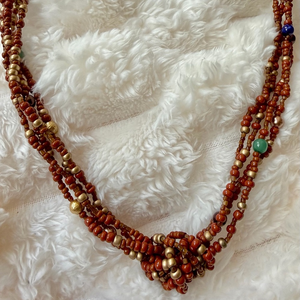 Multi-Strand Brown and Gold Beaded Necklace - Boho Women’s Jewelry